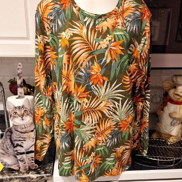 h Blu SolTropical Print Long Sleeve Top Size 3X - Picture 1 of 3